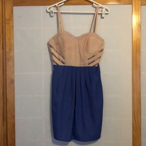 Nude and blue midi dress